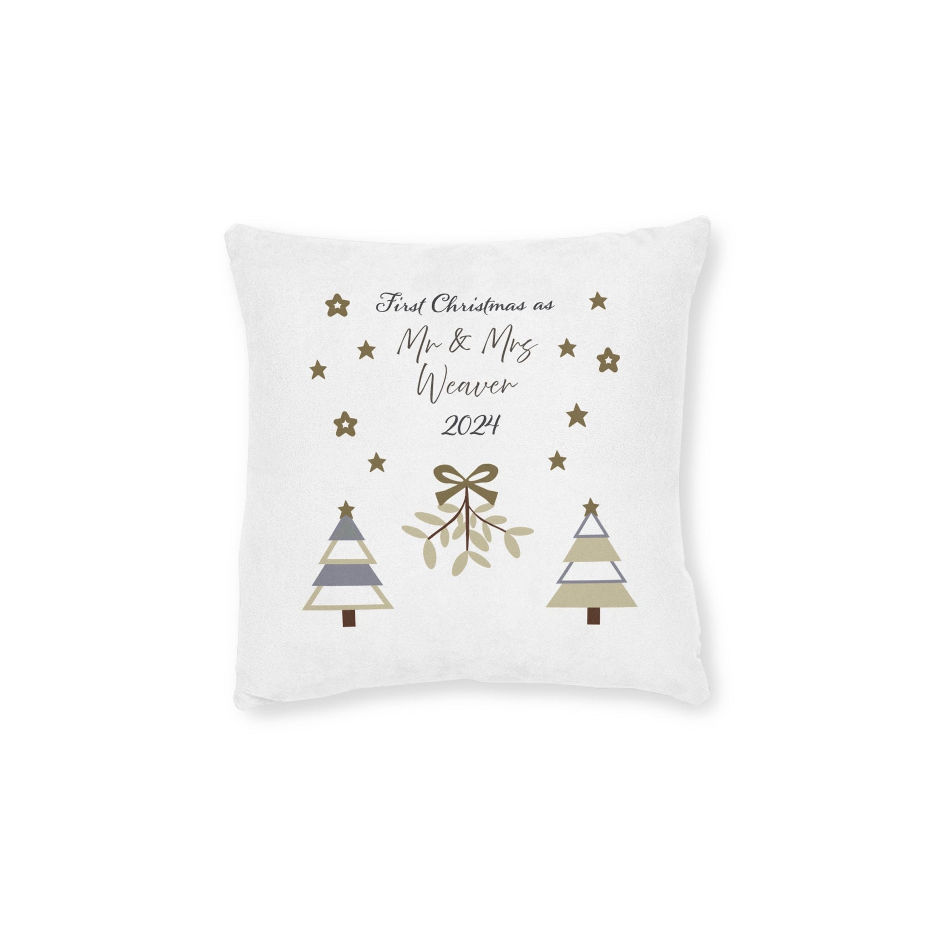 Printify Home Decor Personalised First Christmas as Mr & Mrs Cushion – Neutral Palette