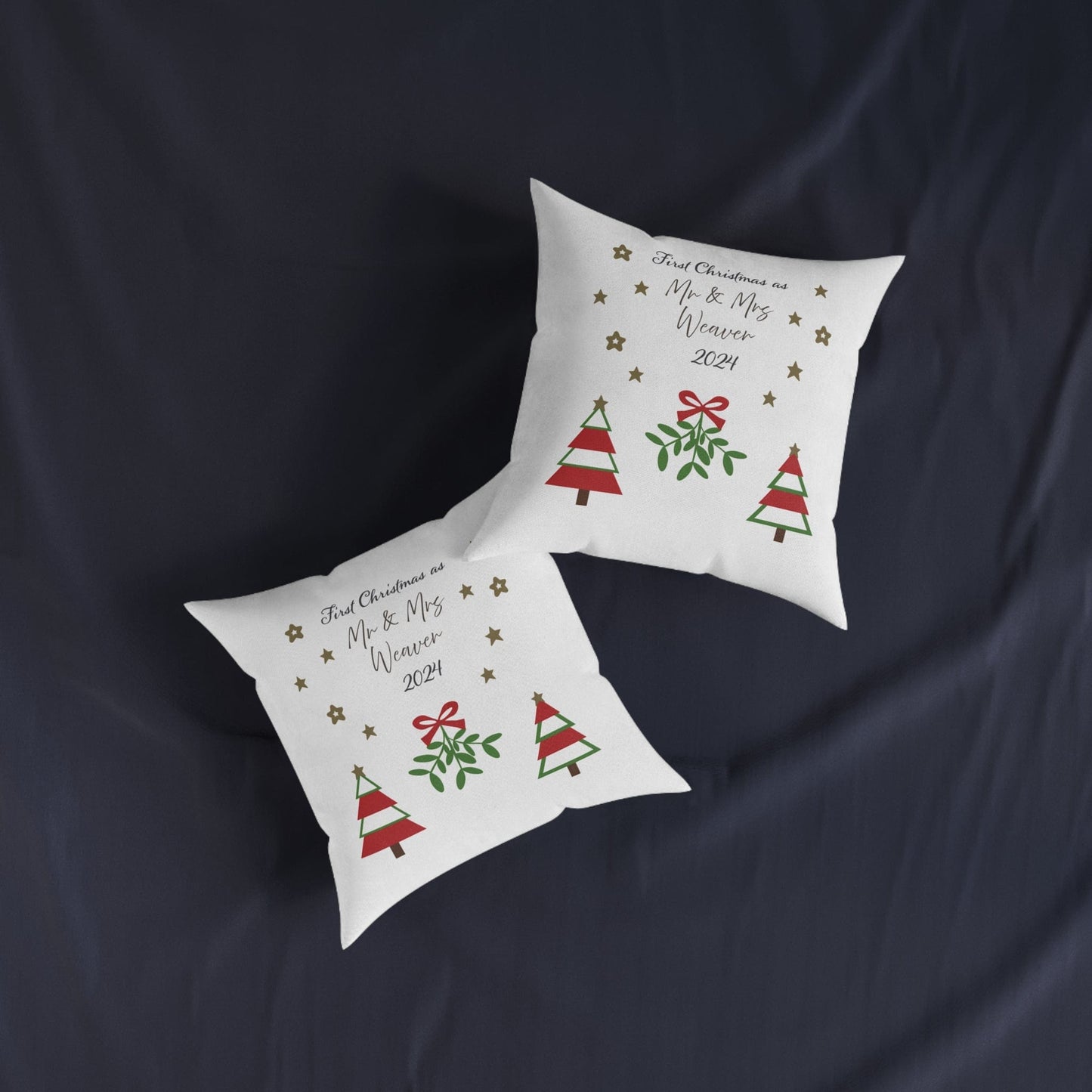 Printify Home Decor Personalised First Christmas Cushion – Mr & Mrs Festive Design