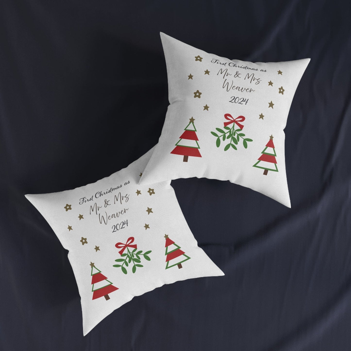Printify Home Decor Personalised First Christmas Cushion – Mr & Mrs Festive Design