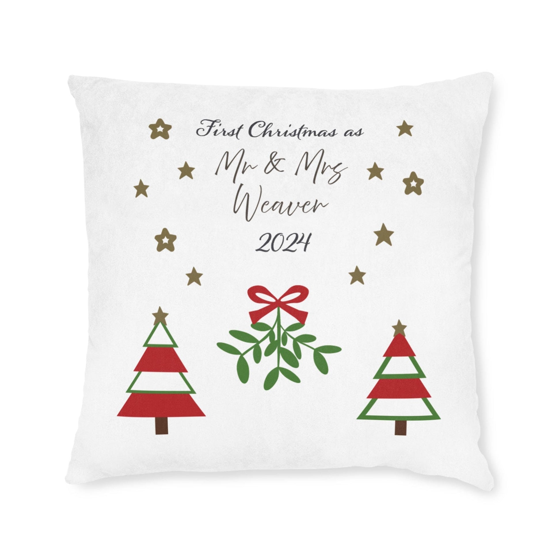 Printify Home Decor Personalised First Christmas Cushion – Mr & Mrs Festive Design