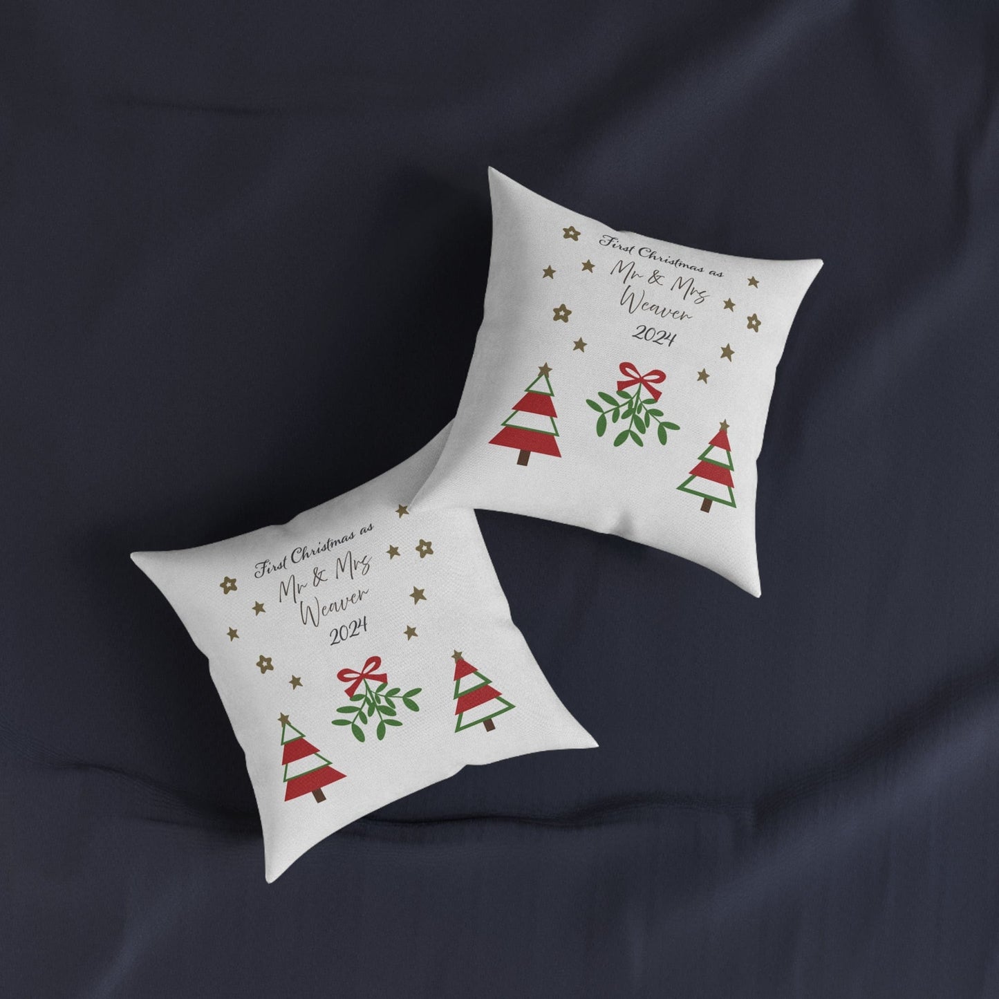 Printify Home Decor Personalised First Christmas Cushion – Mr & Mrs Festive Design