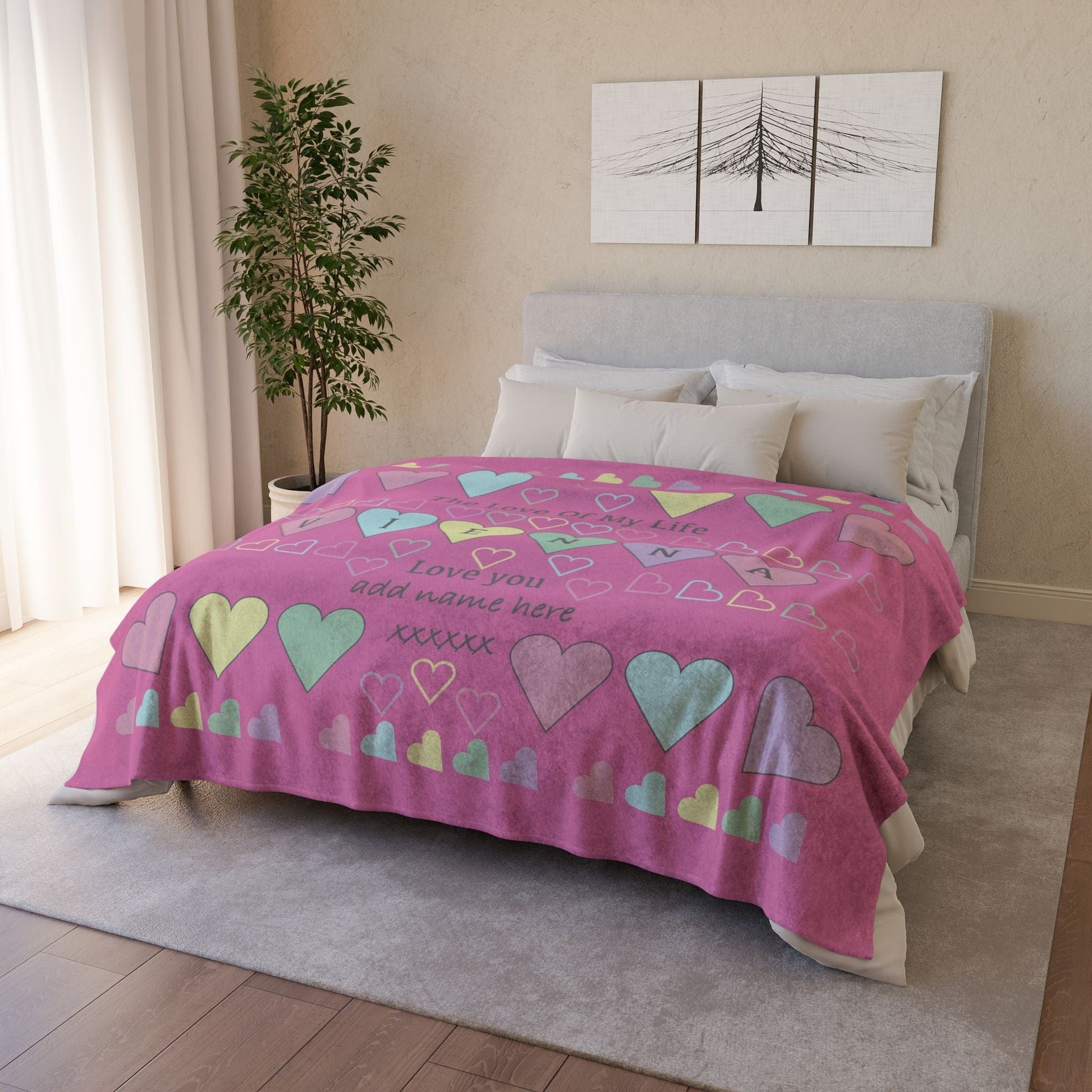 Printify Home Decor Personalised Name Heart Icon Blanket Pink
