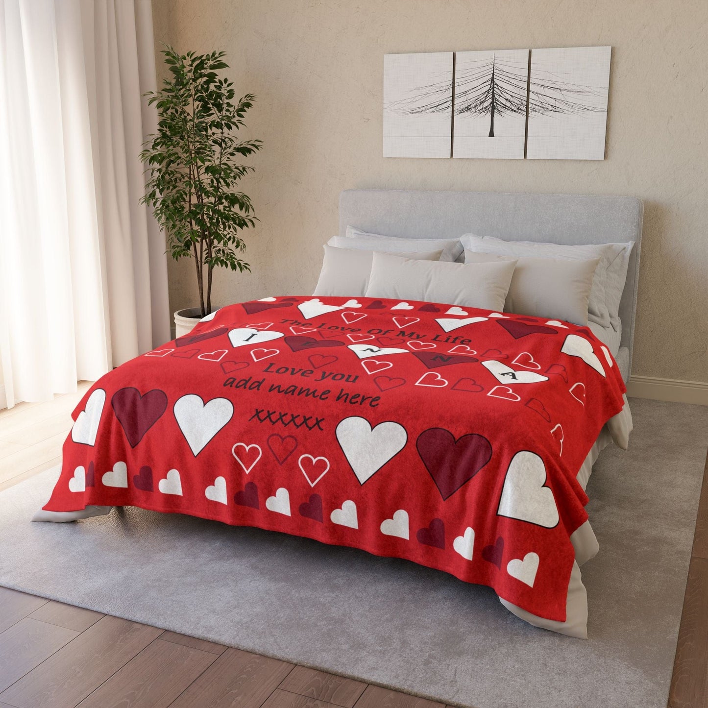 Printify Home Decor Personalised Name Heart Icon Blanket Red Base
