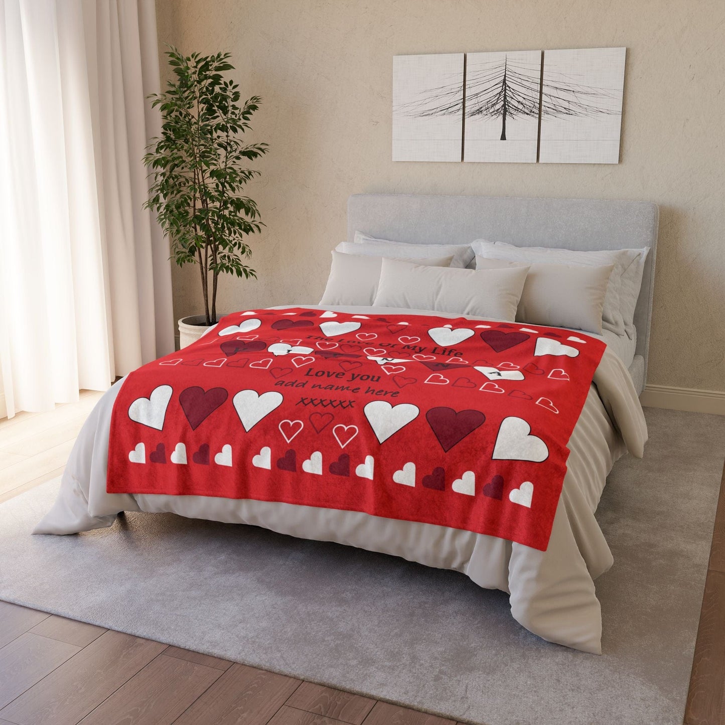 Printify Home Decor Personalised Name Heart Icon Blanket Red Base