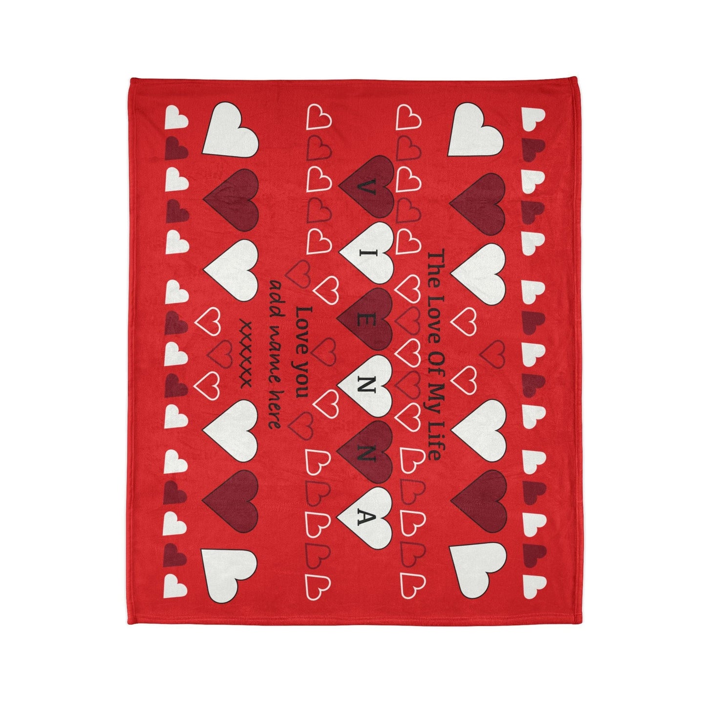Printify Home Decor Personalised Name Heart Icon Blanket Red Base