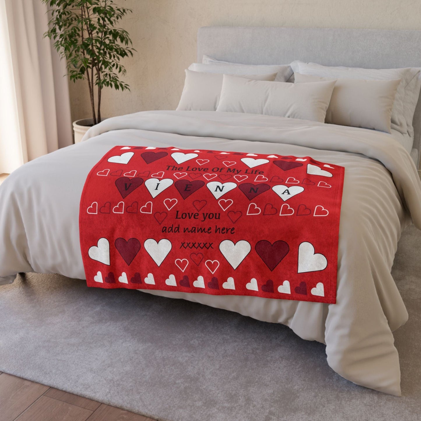 Printify Home Decor Personalised Name Heart Icon Blanket Red Base