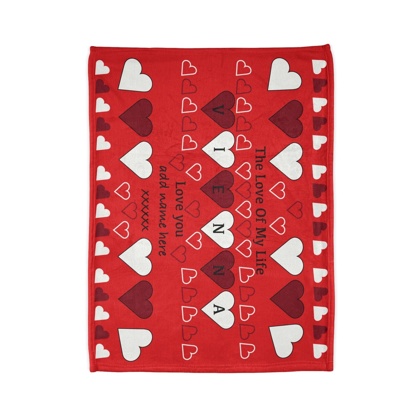 Printify Home Decor Personalised Name Heart Icon Blanket Red Base