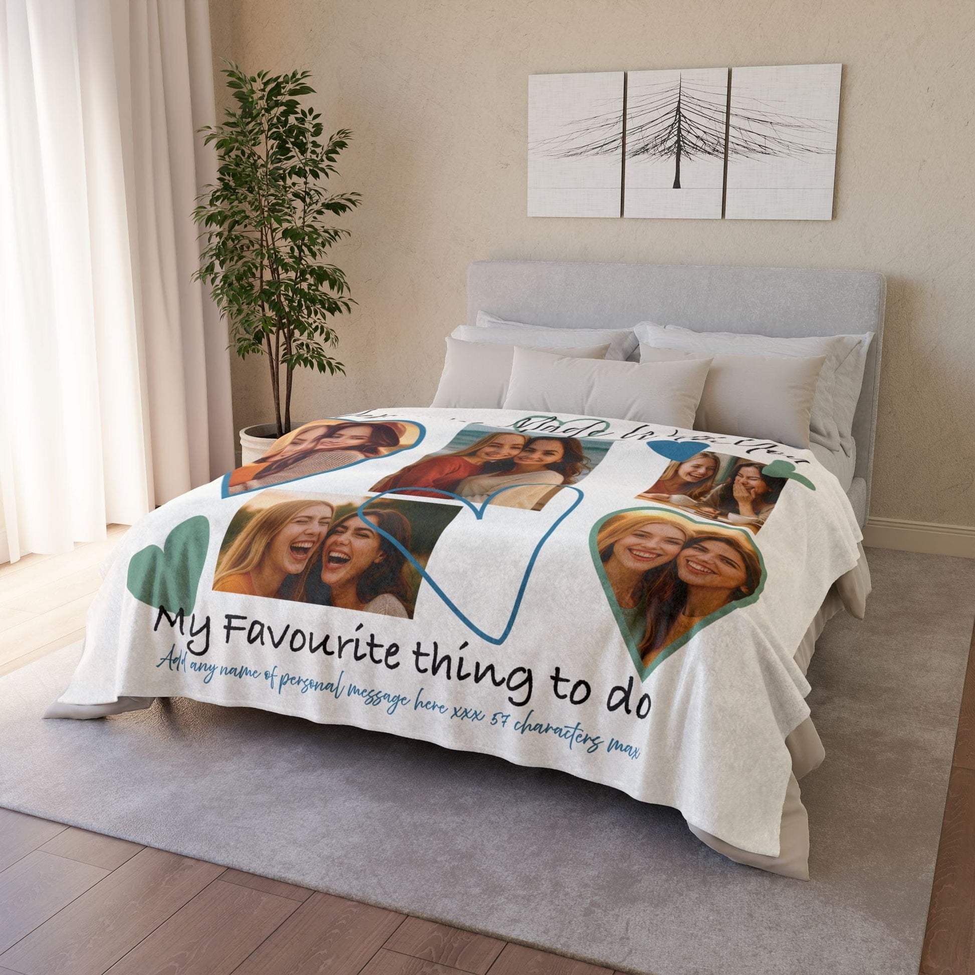 Printify Home Decor Personalised Photo Blanket with Heart Icons - Blue & Green Hearts