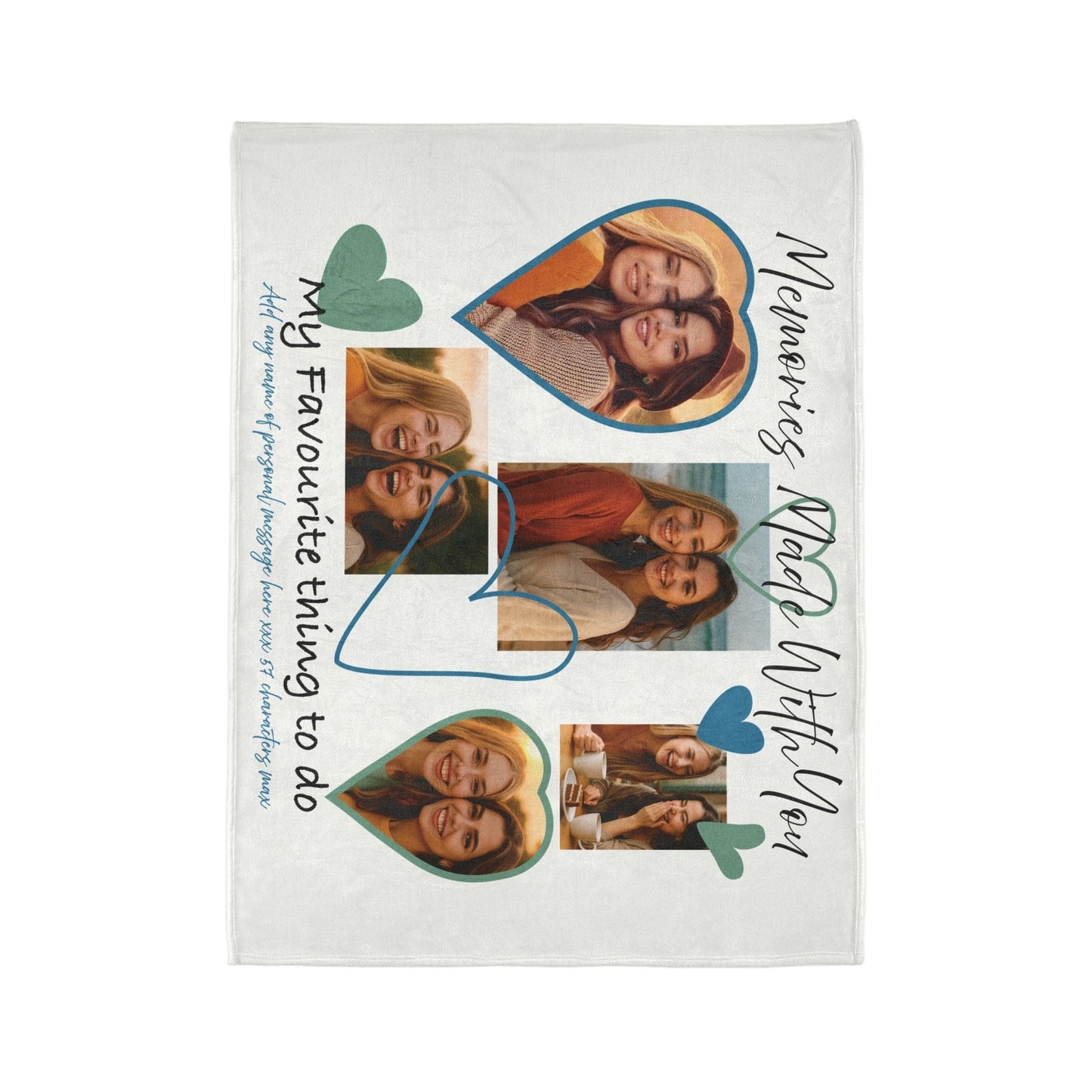Printify Home Decor Personalised Photo Blanket with Heart Icons - Blue & Green Hearts