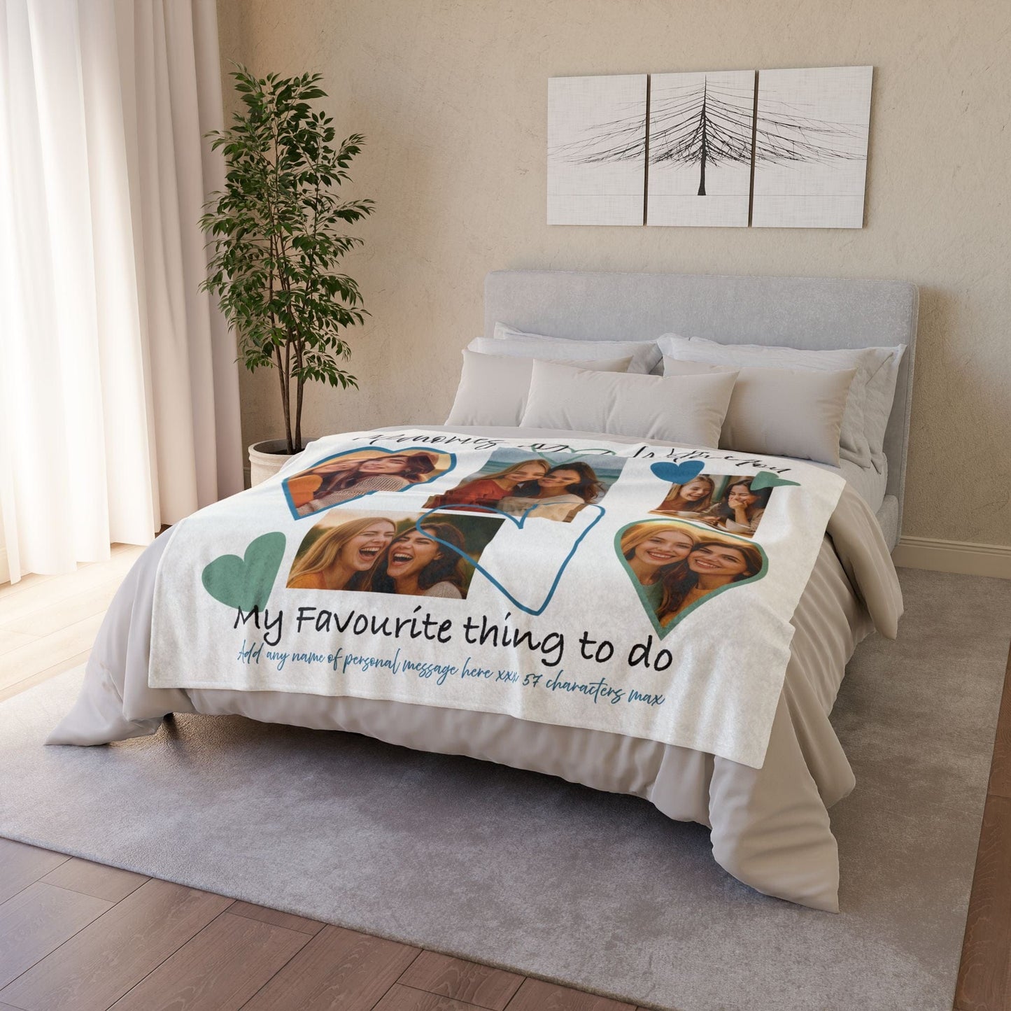 Printify Home Decor Personalised Photo Blanket with Heart Icons - Blue & Green Hearts