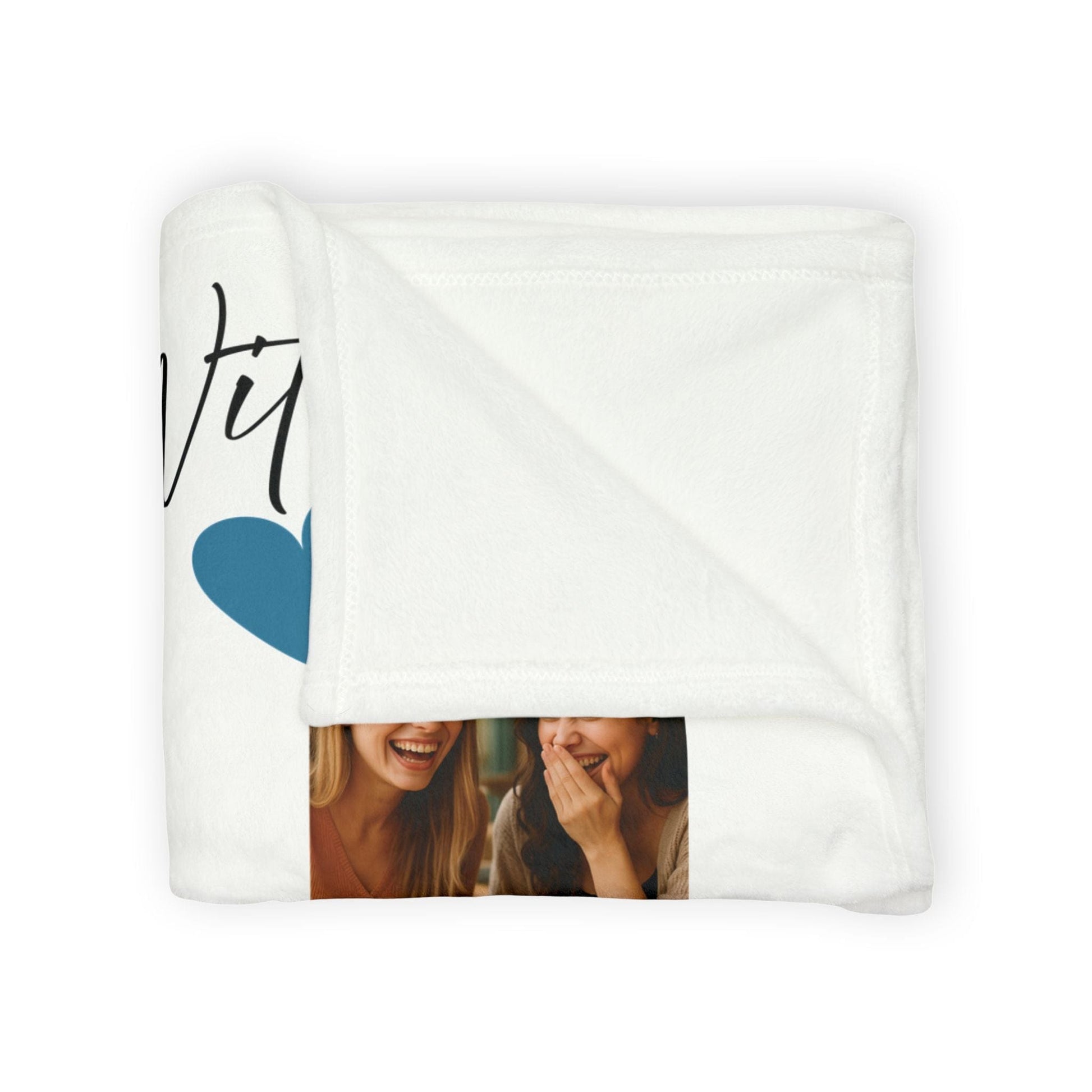 Printify Home Decor Personalised Photo Blanket with Heart Icons - Blue & Green Hearts