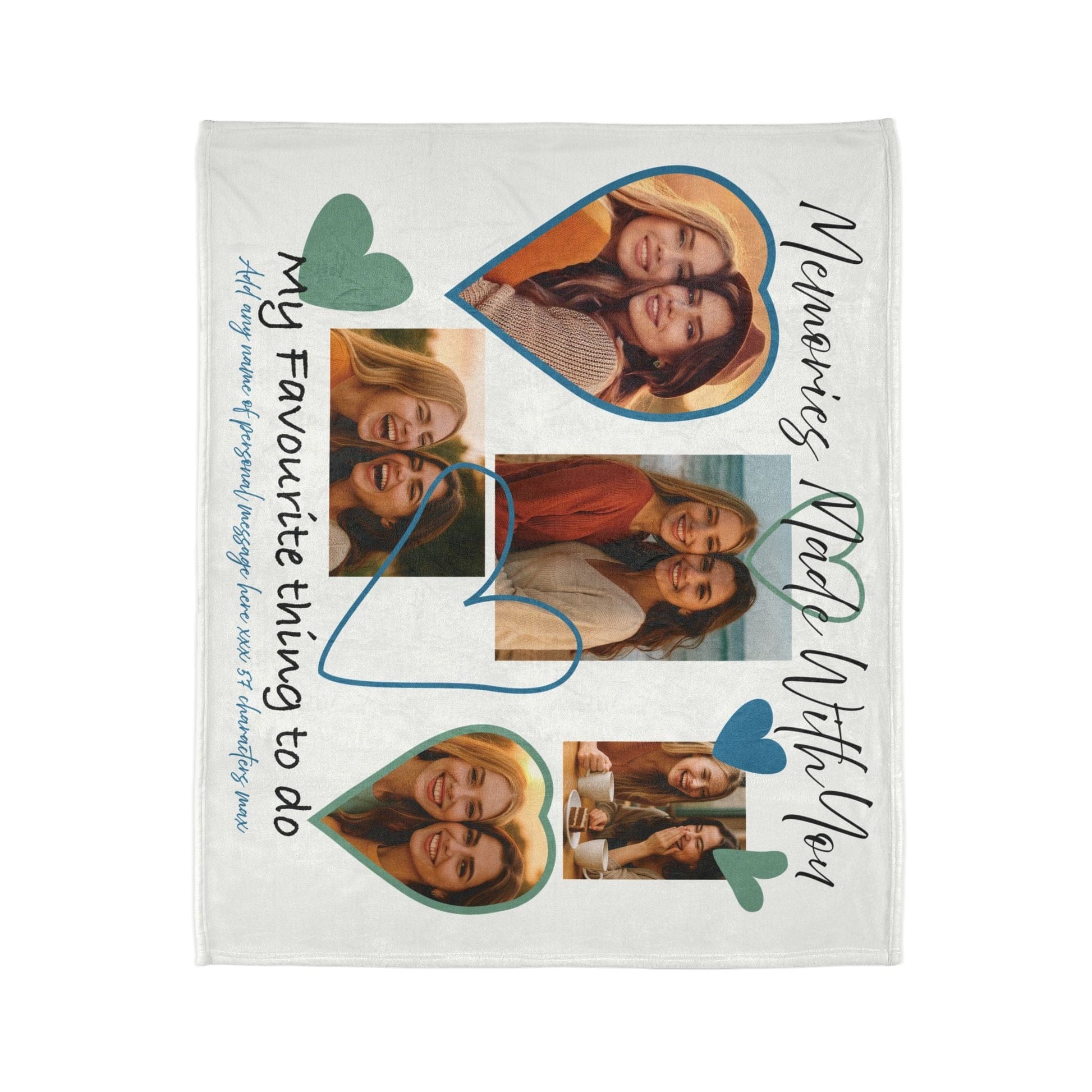 Printify Home Decor Personalised Photo Blanket with Heart Icons - Blue & Green Hearts