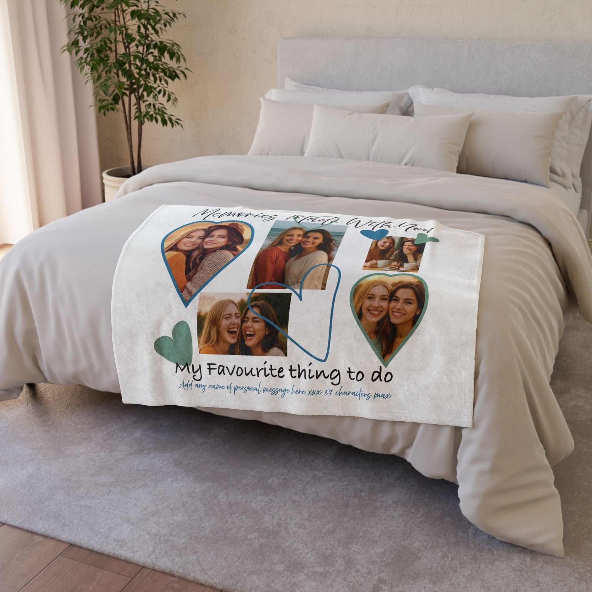 Printify Home Decor Personalised Photo Blanket with Heart Icons - Blue & Green Hearts