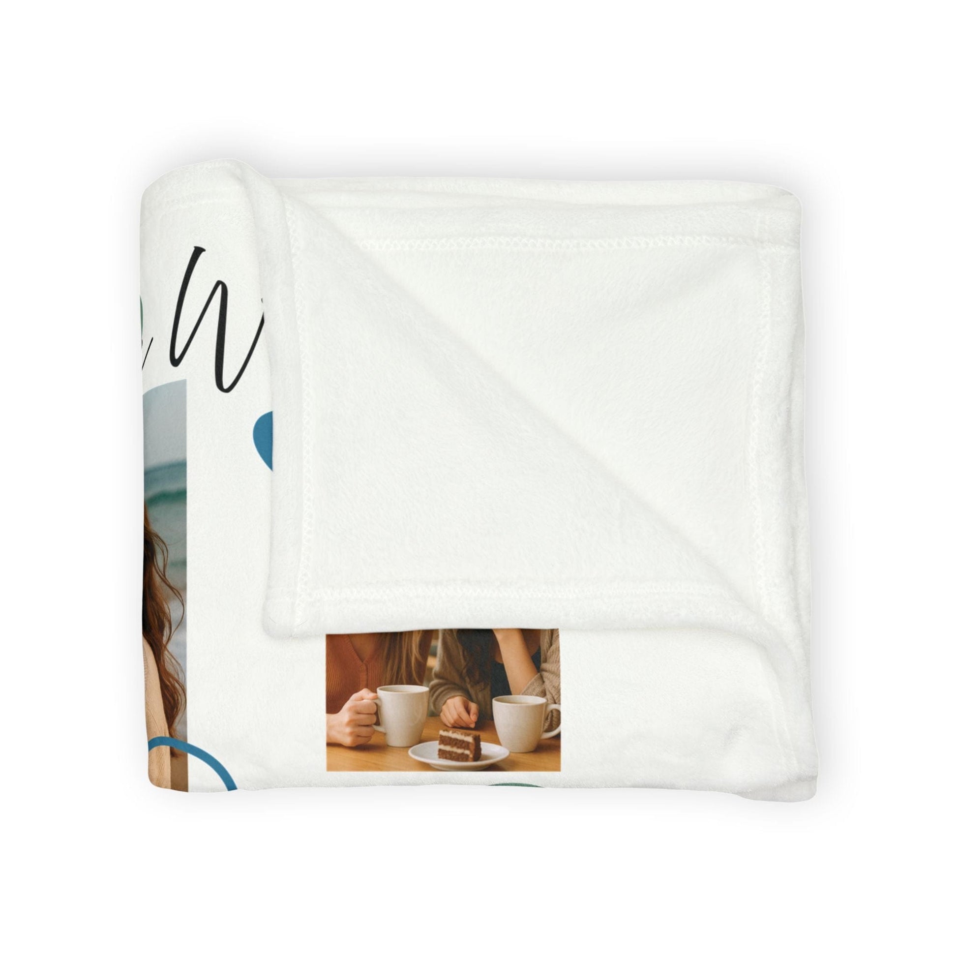 Printify Home Decor Personalised Photo Blanket with Heart Icons - Blue & Green Hearts
