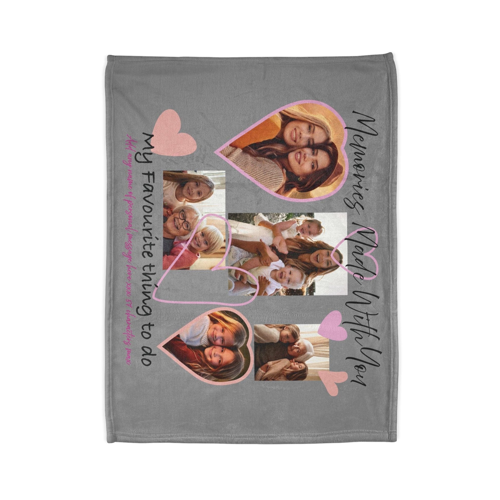 Printify Home Decor Personalised Photo Blanket with Heart Icons Grey