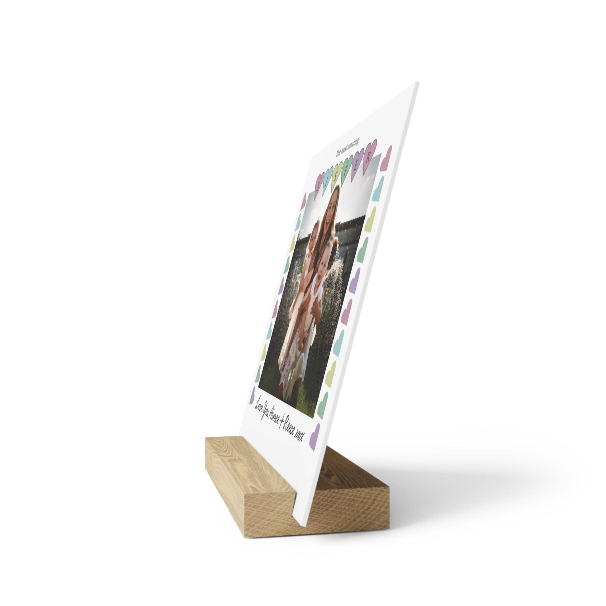 Printify Home Decor Personalised Sister Photo Board With Stand Heart