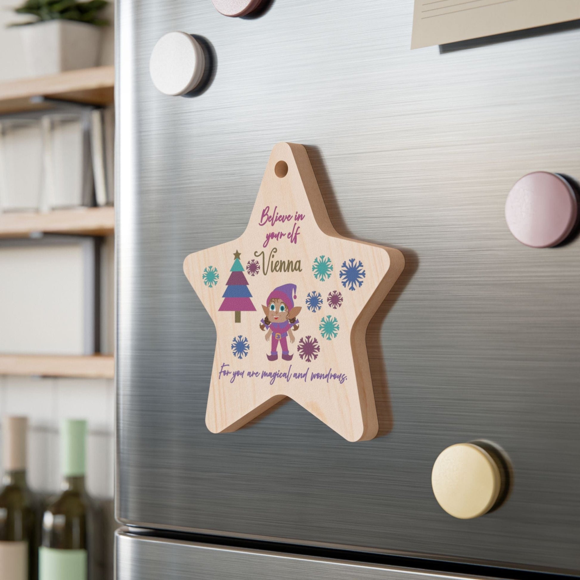 Printify Home Decor Star / One Size Personalised Elf Wooden Star Ornament - Pink