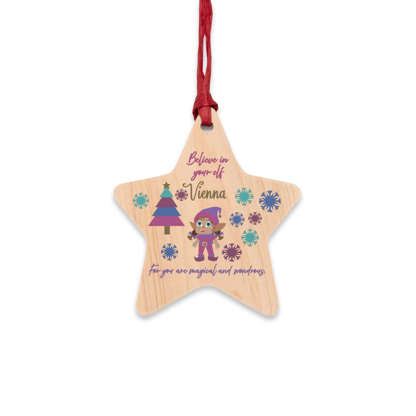 Printify Home Decor Star / One Size Personalised Elf Wooden Star Ornament - Pink