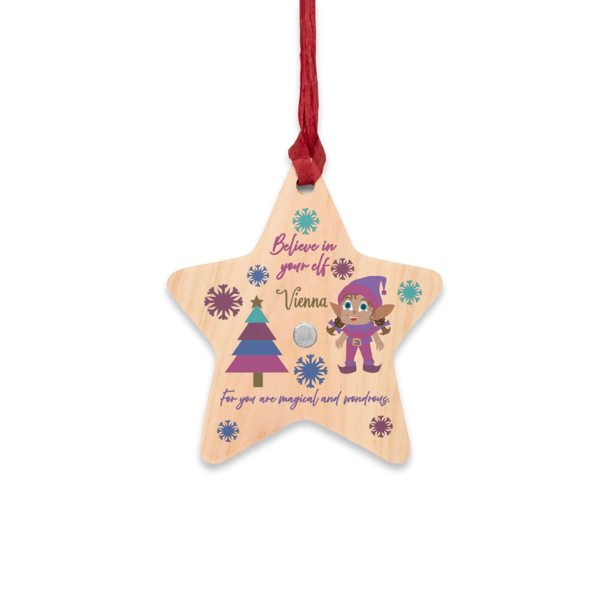 Printify Home Decor Star / One Size Personalised Elf Wooden Star Ornament - Pink