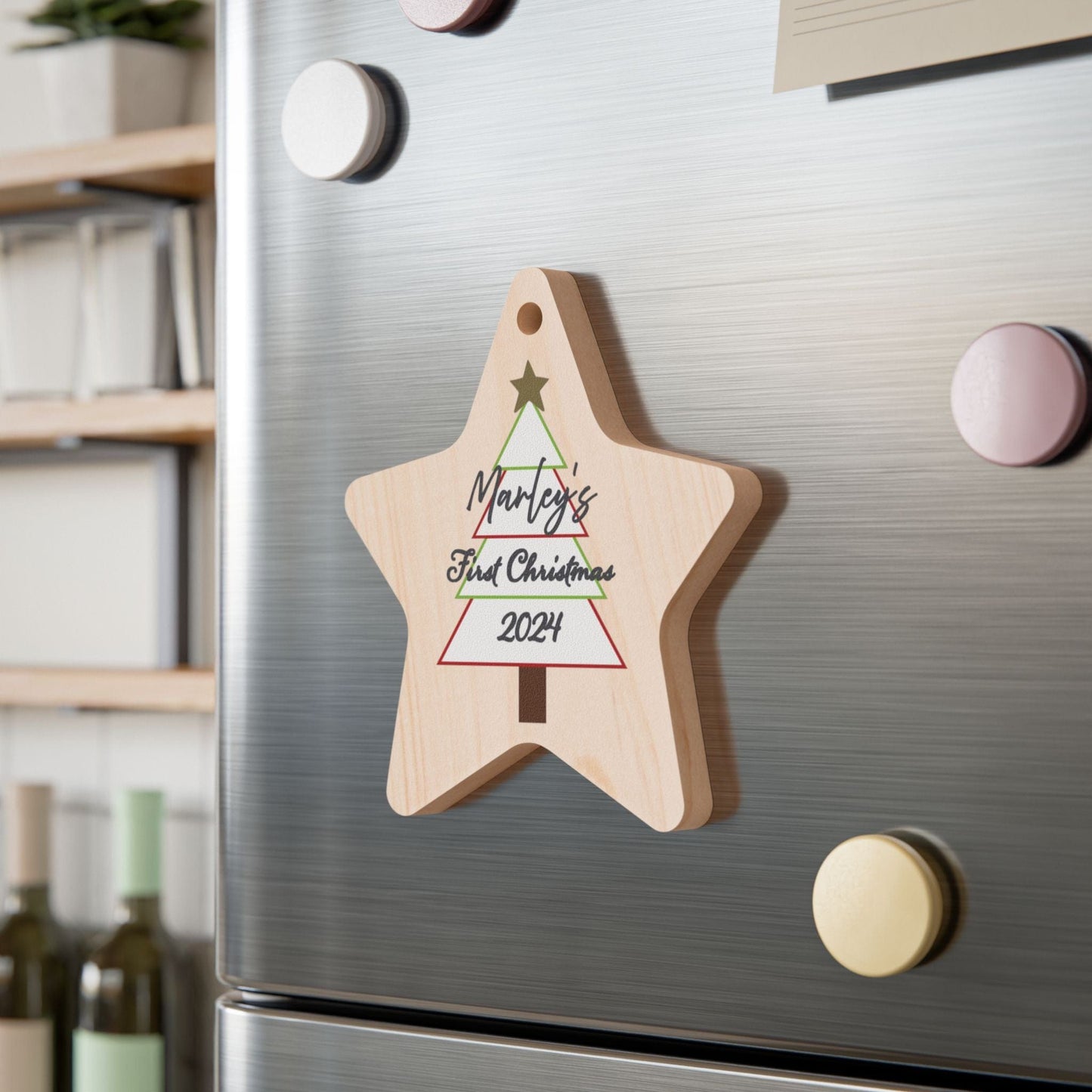 Printify Home Decor Star / One Size Personalised First Christmas Wooden Star Ornament- Festive