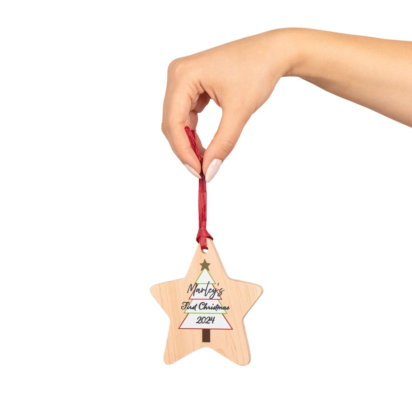 Printify Home Decor Star / One Size Personalised First Christmas Wooden Star Ornament- Festive