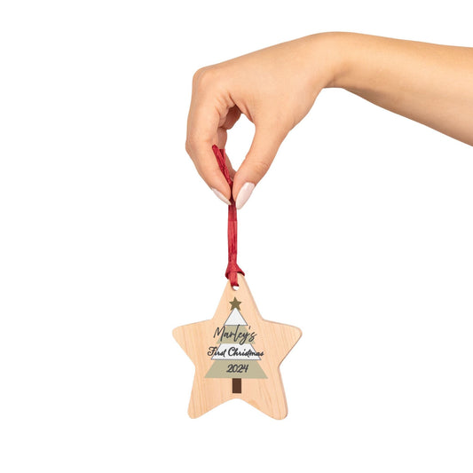 Printify Home Decor Star / One Size Personalised First Christmas Wooden Star Ornament- Neutral