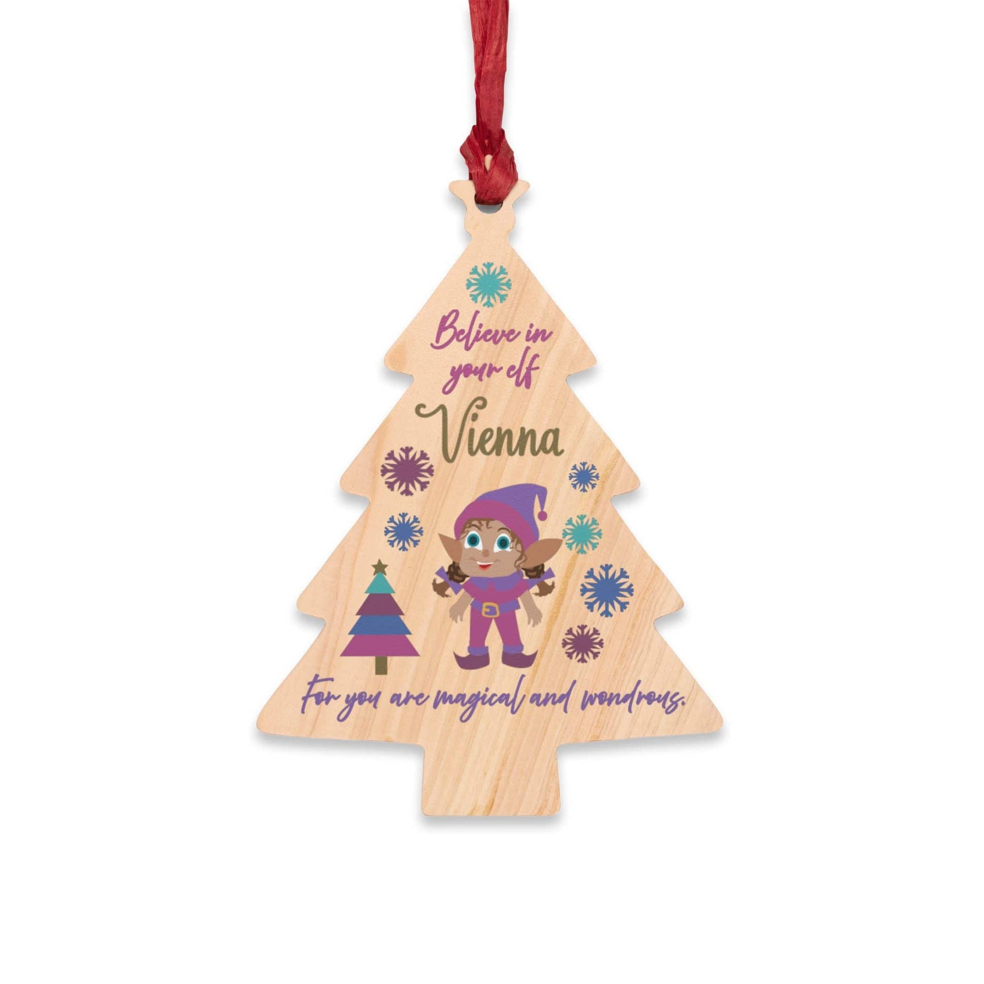 Printify Home Decor Tree / One Size Personalised Elf Wooden Tree Ornament- Pink