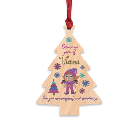 Printify Home Decor Tree / One Size Personalised Elf Wooden Tree Ornament- Pink