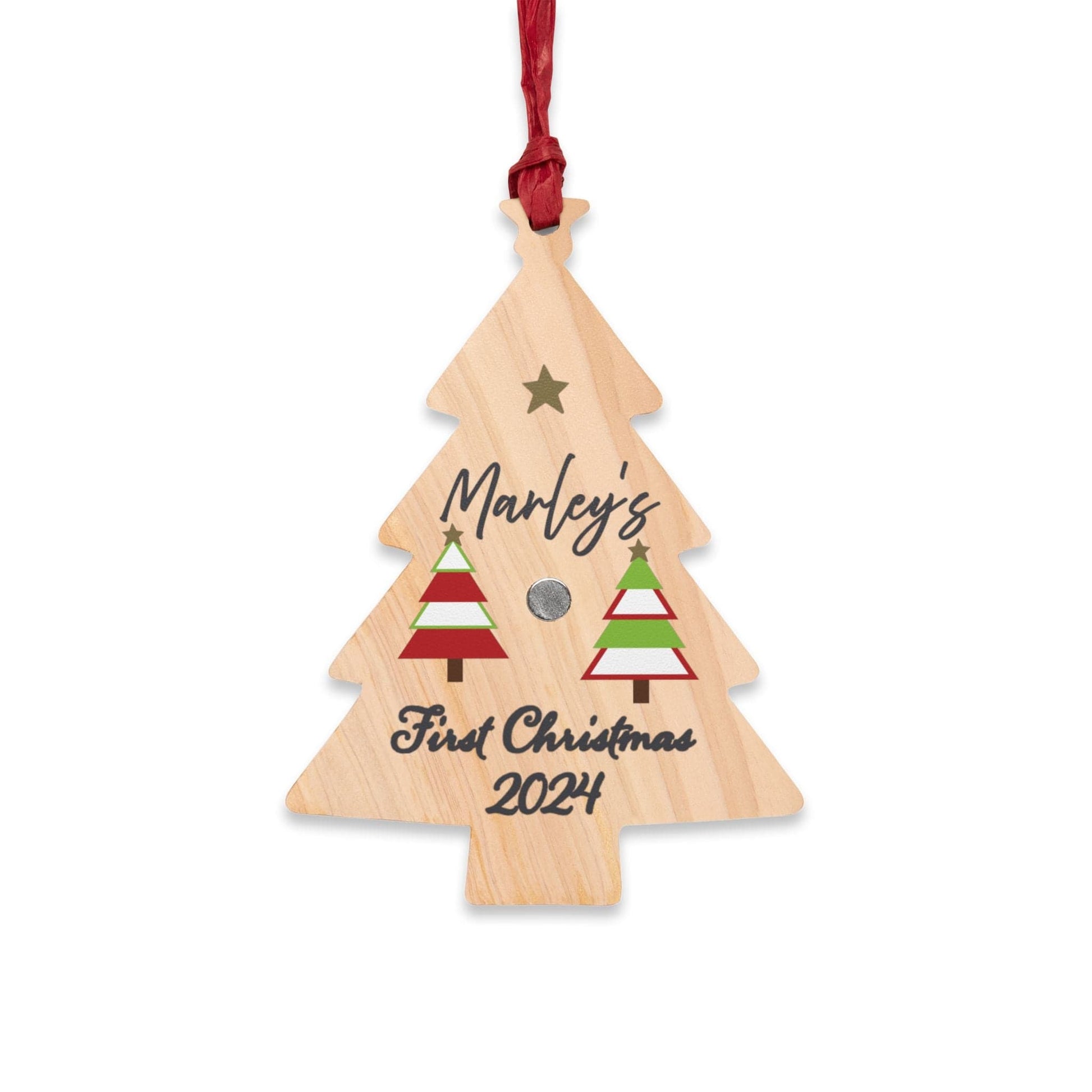 Printify Home Decor Tree / One Size Personalised First Christmas Wooden Tree Ornament- Festive