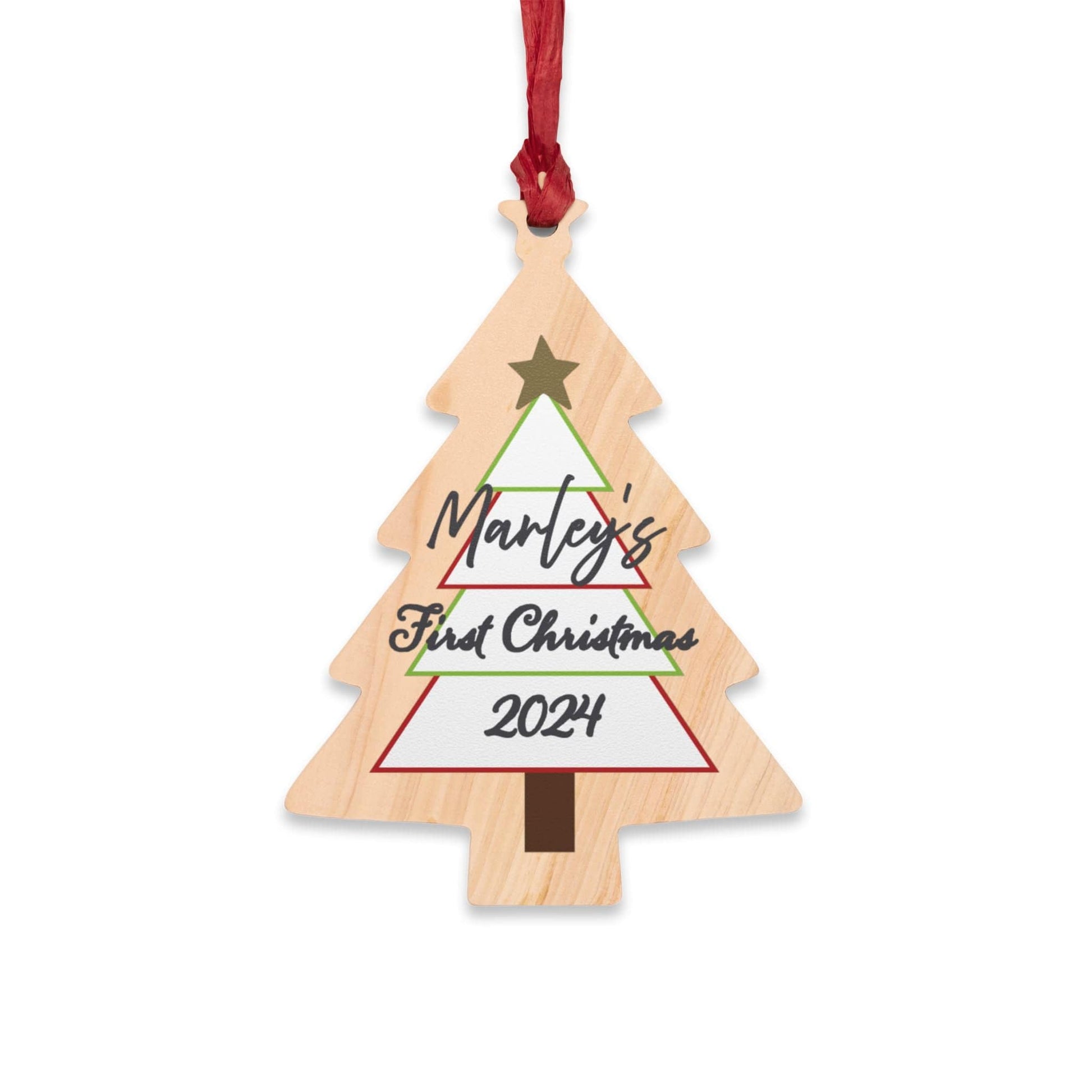 Printify Home Decor Tree / One Size Personalised First Christmas Wooden Tree Ornament- Festive