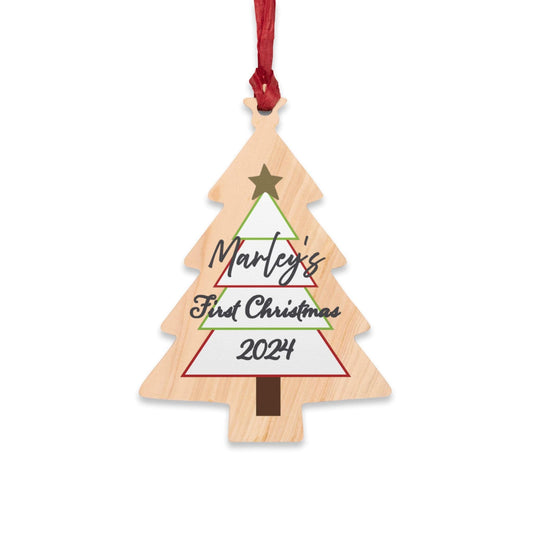 Printify Home Decor Tree / One Size Personalised First Christmas Wooden Tree Ornament- Festive