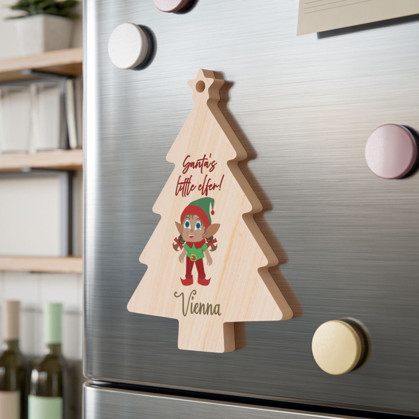 Printify Home Decor Tree / One Size Personalised Santa’s little Elfer pigtails Tree Ornament
