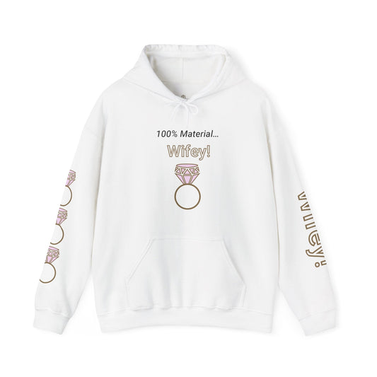Printify Hoodie White / S 100% Material Wifey Hooded Sweatshirt