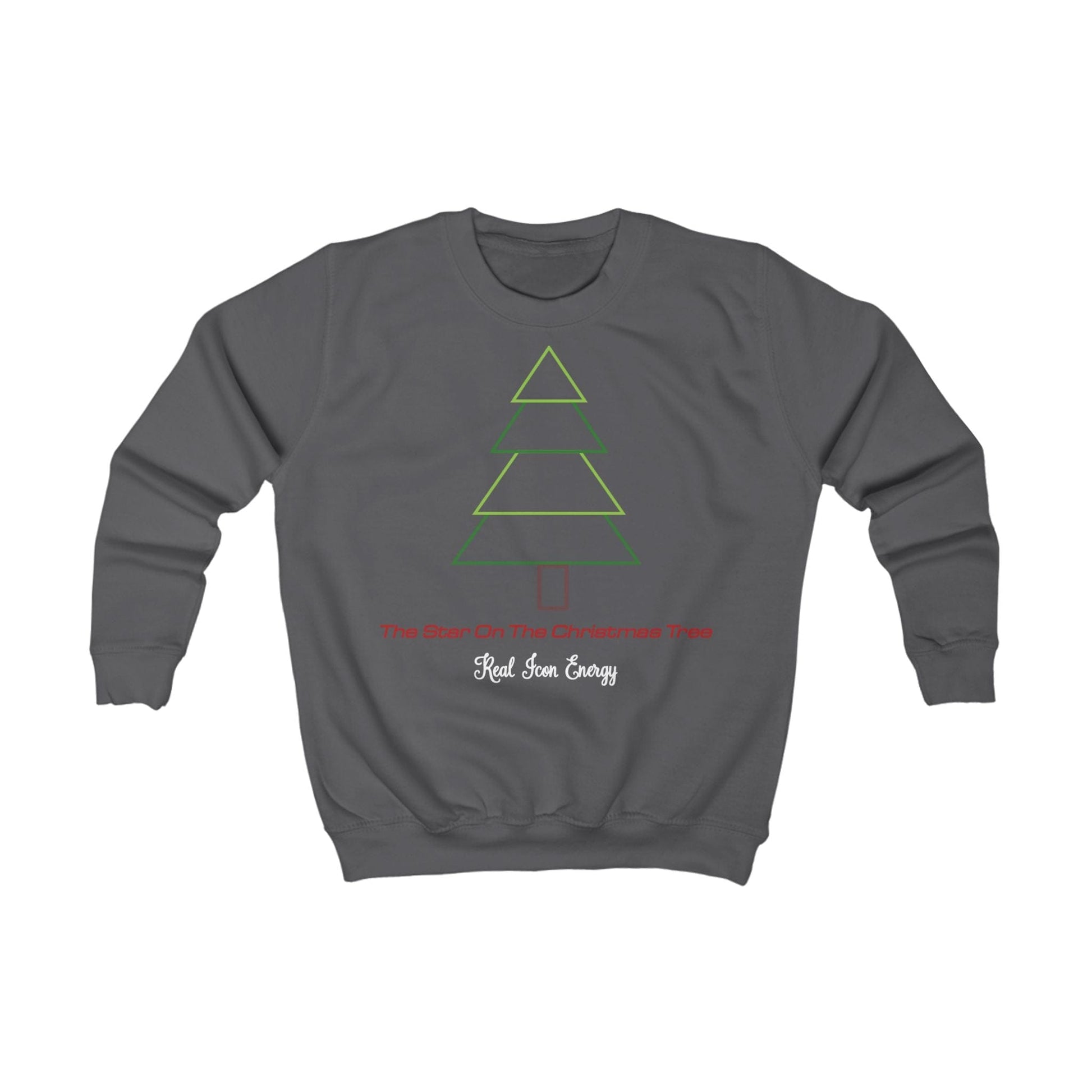 Printify Kids clothes XS / Charcoal Kids Christmas Sweatshirt with Star On The Tree Dark Base