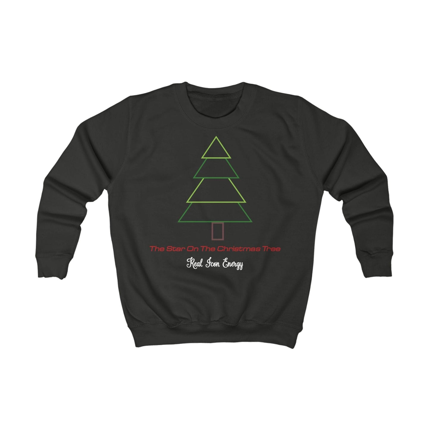 Printify Kids clothes XS / Jet Black Kids Christmas Sweatshirt with Star On The Tree Dark Base