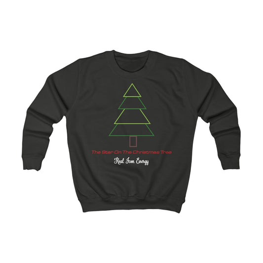 Printify Kids clothes XS / Jet Black Kids Christmas Sweatshirt with Star On The Tree Dark Base