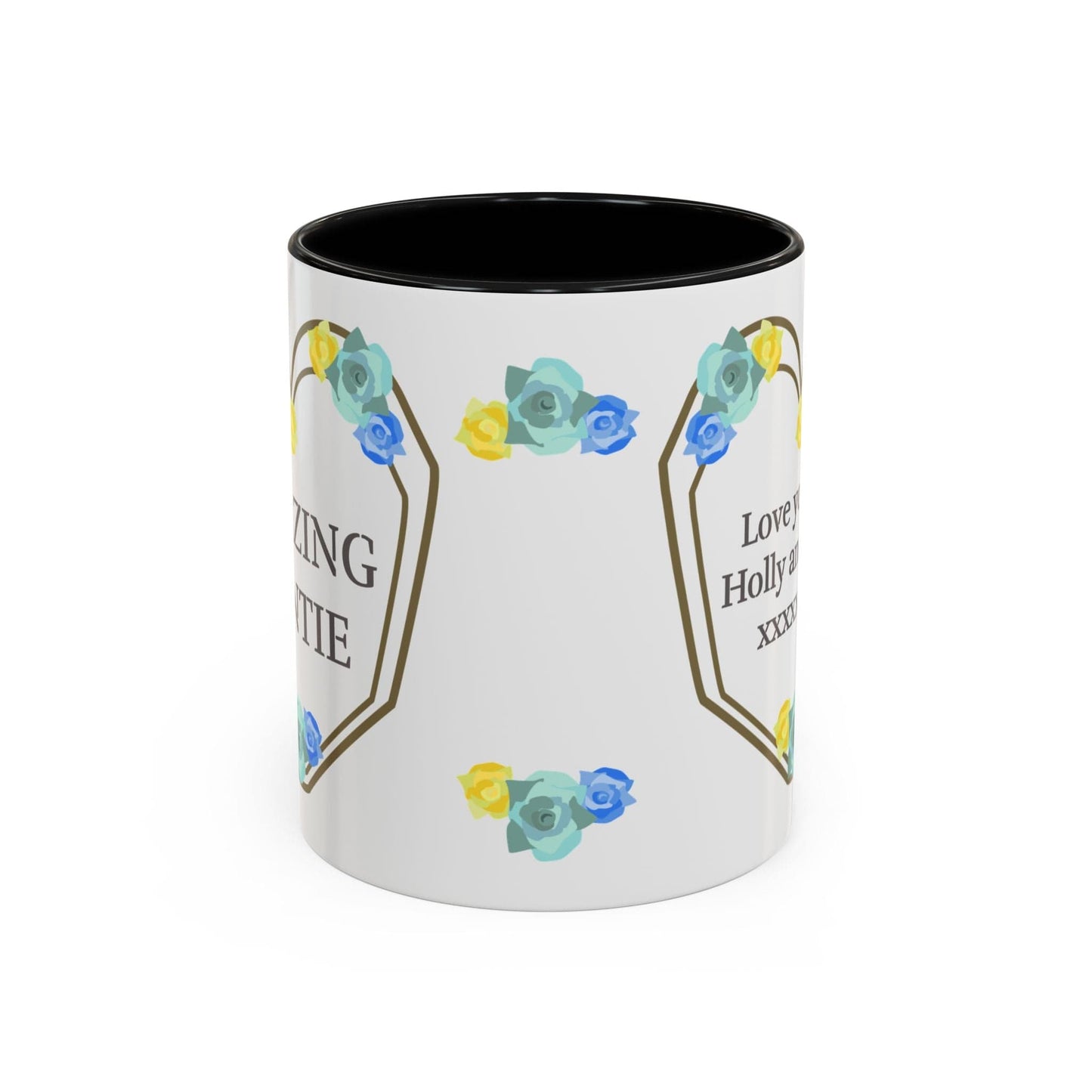 Printify Mug 11oz / Black Mug - Personalised Amazing Auntie Floral With Accent Colours, Blue Green Yellow Flowers