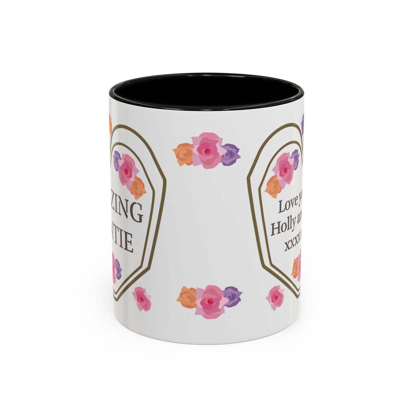 Printify Mug 11oz / Black Mug - Personalised Amazing Auntie Floral With Accent Colours, Pink Orange Purple Flowers