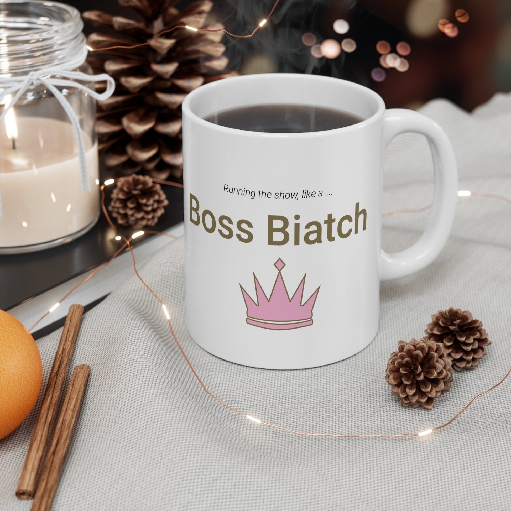 Printify Mug 11oz Boss Biatch Crown Icon Mug White 11oz