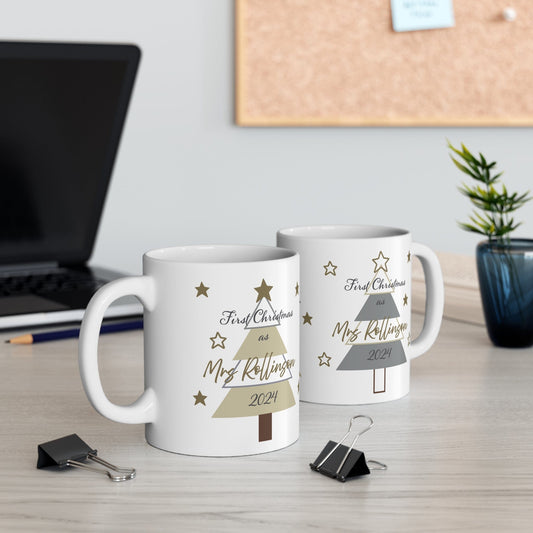 Printify Mug 11oz Mug - Personalised First Christmas as Mrs Neutral