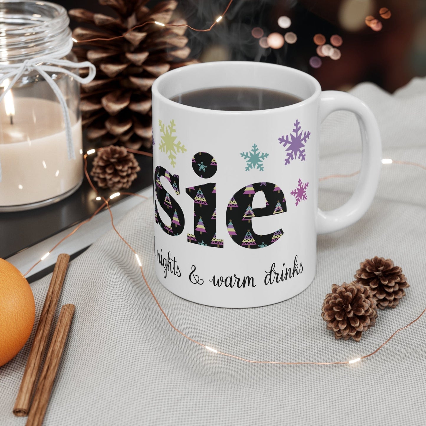 Printify Mug 11oz Mug - Personalised Name Pastel Christmas Print