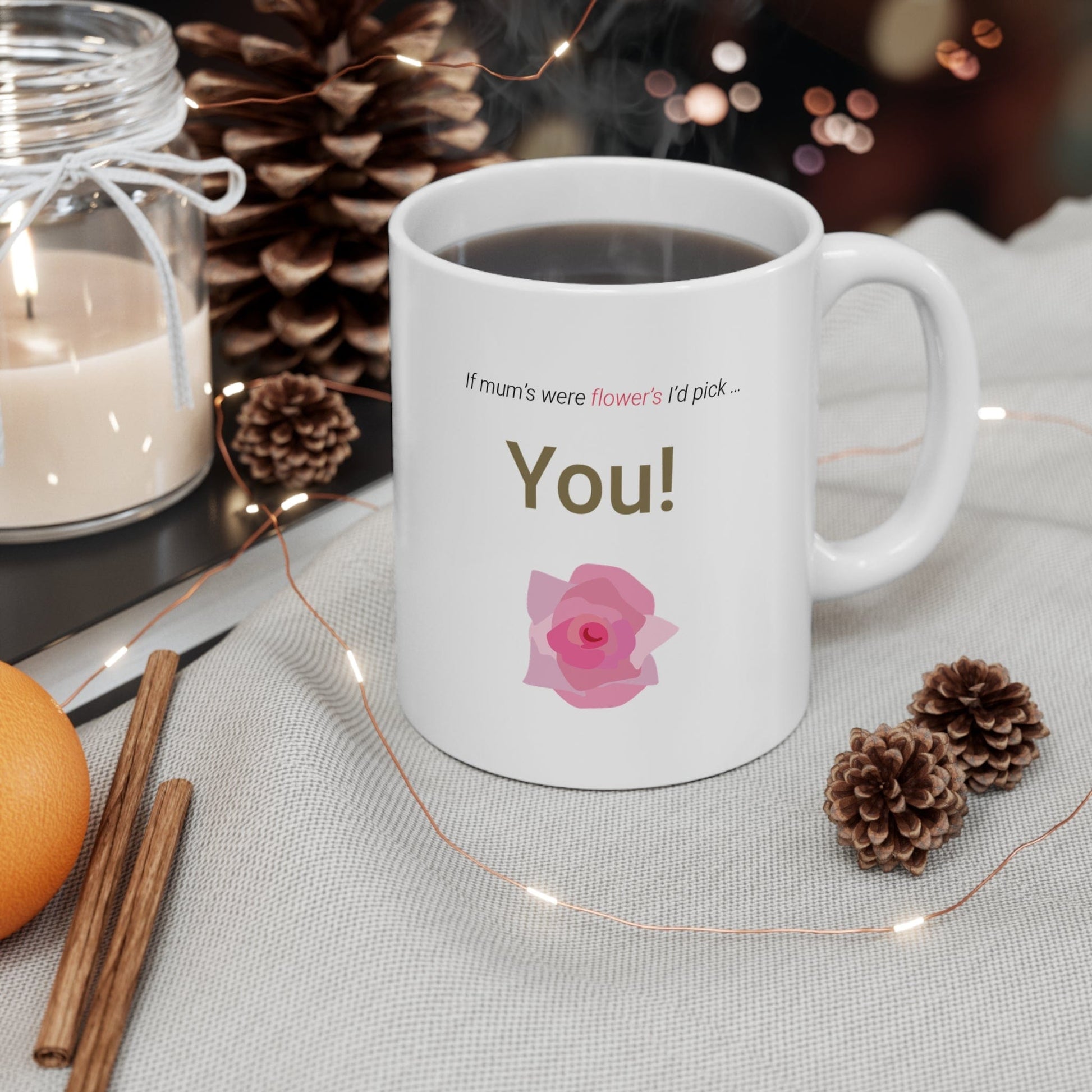 Printify Mug 11oz Mum Flowers Icon Mug White 11oz