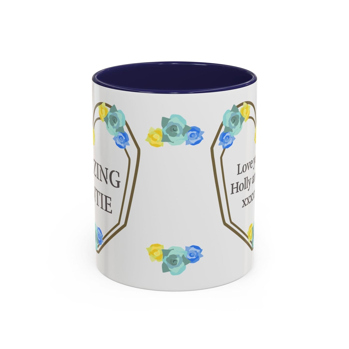 Printify Mug 11oz / Navy Mug - Personalised Amazing Auntie Floral With Accent Colours, Blue Green Yellow Flowers