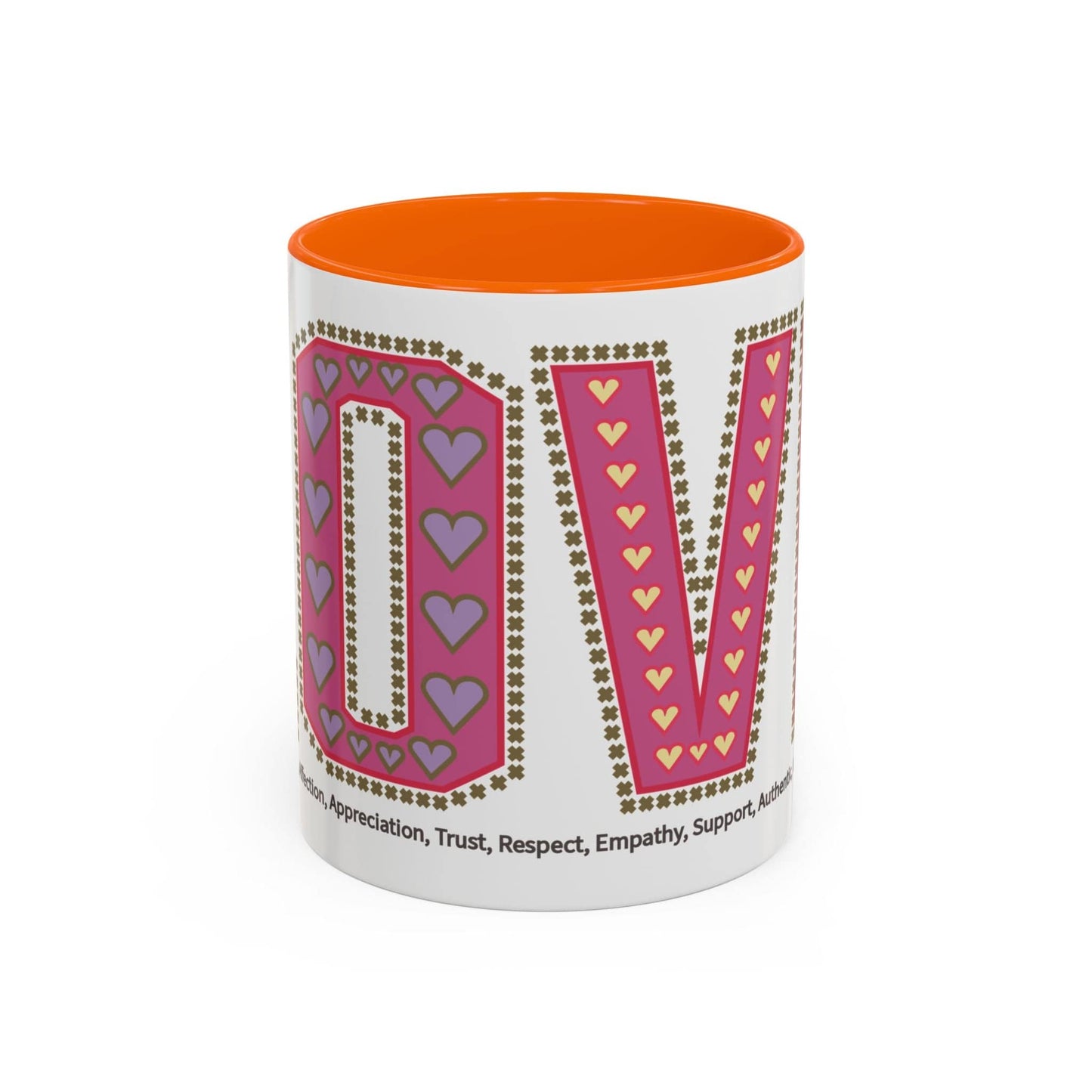 Printify Mug 11oz / Orange Mug - Love Slogan Accent Mug with Pattern Designs