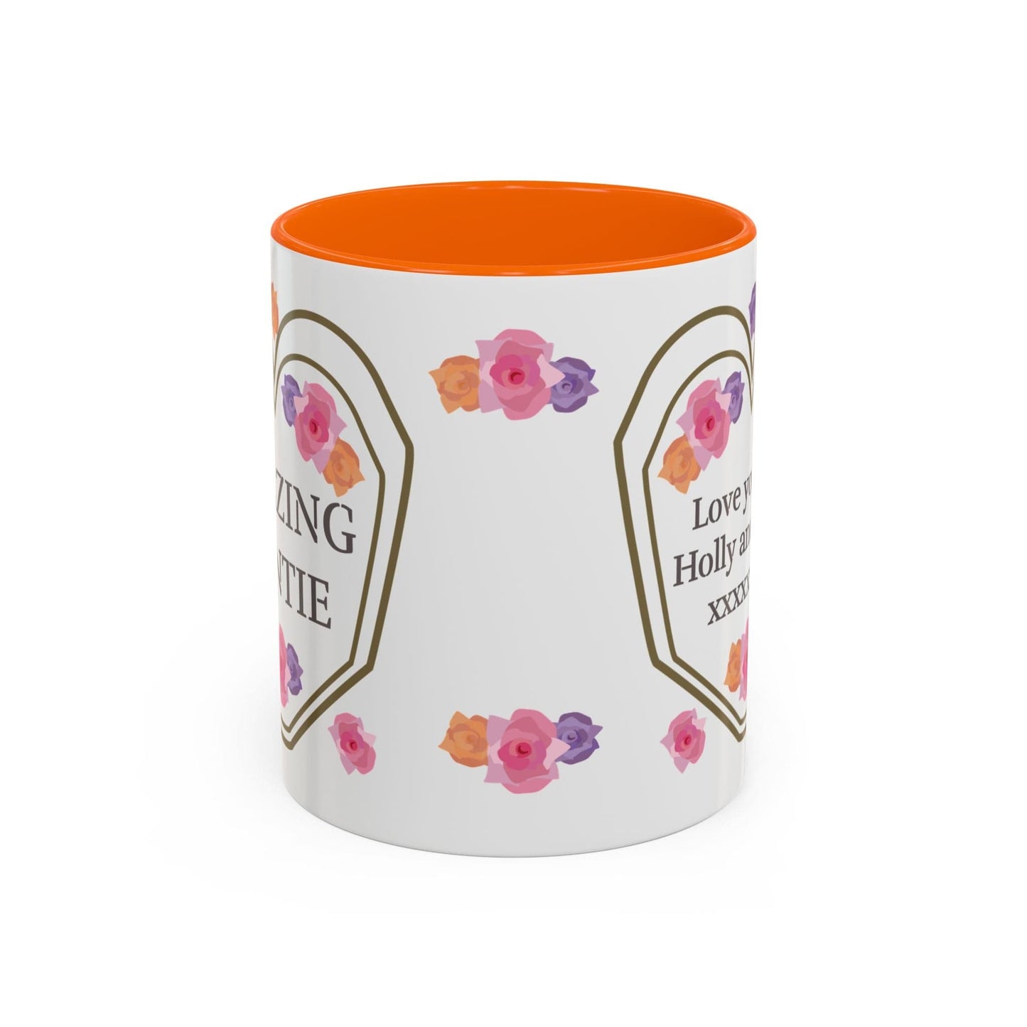 Printify Mug 11oz / Orange Mug - Personalised Amazing Auntie Floral With Accent Colours, Pink Orange Purple Flowers