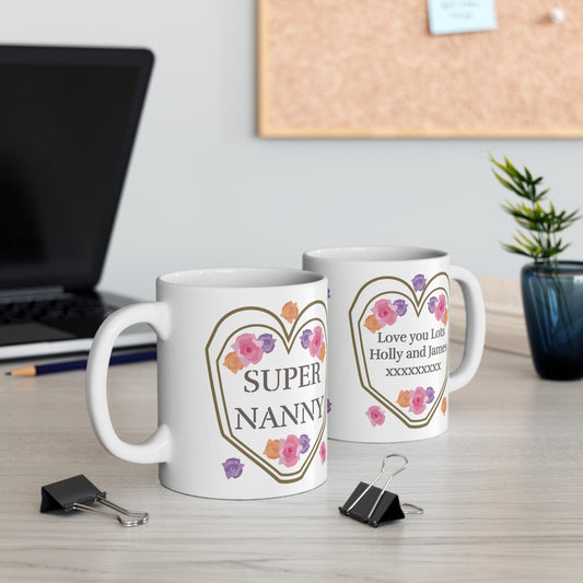 Printify Mug 11oz Personalise Super Nanny floral 11oz  Mug