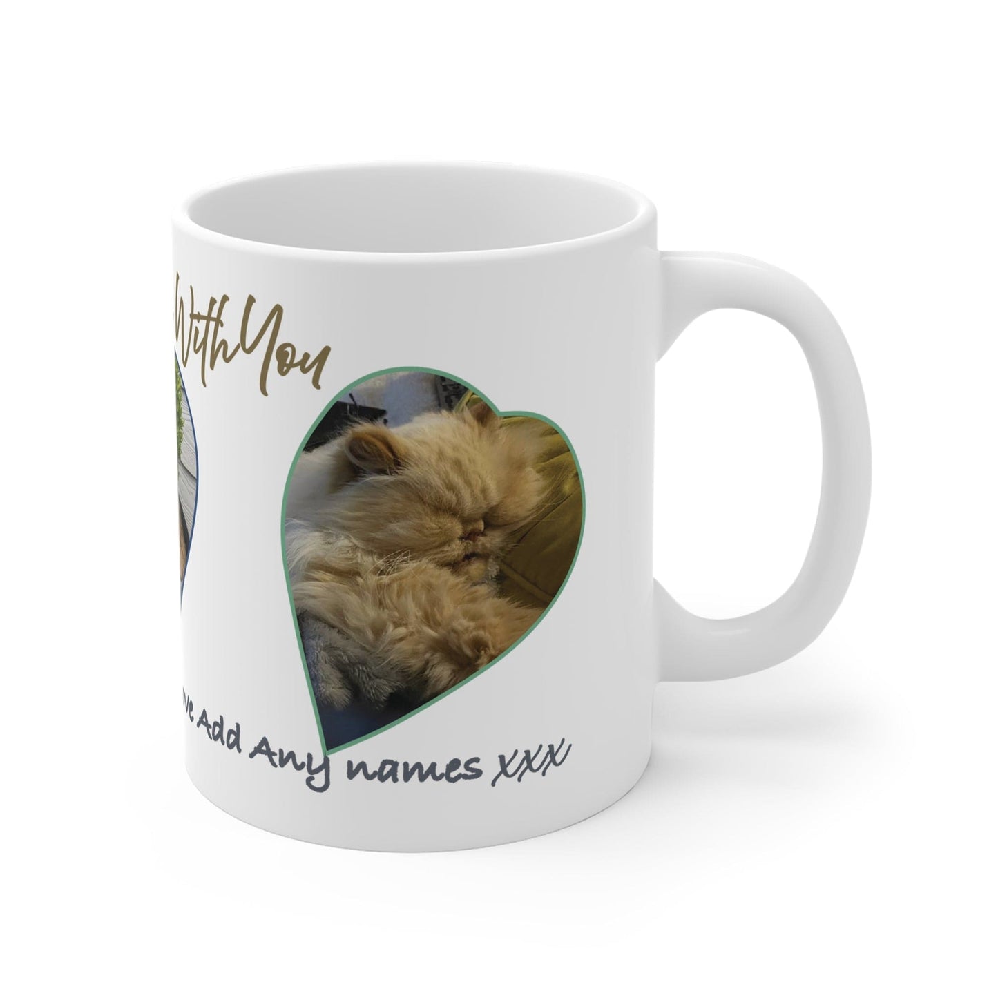 Printify Mug 11oz Personalised 3 Photo Mug – Heart-Shaped Frames