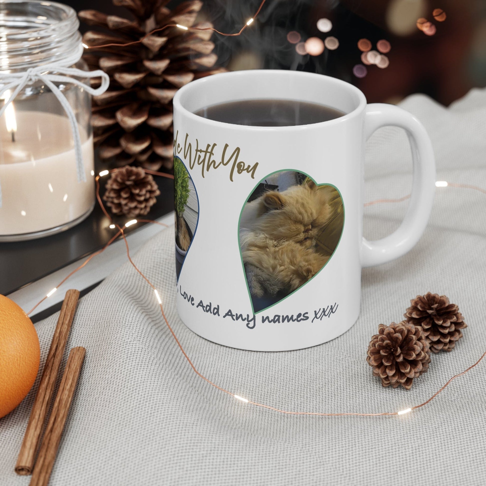 Printify Mug 11oz Personalised 3 Photo Mug – Heart-Shaped Frames