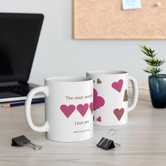 Printify Mug 11oz Personalised Amazing Mum Heart Charm 11oz Mug