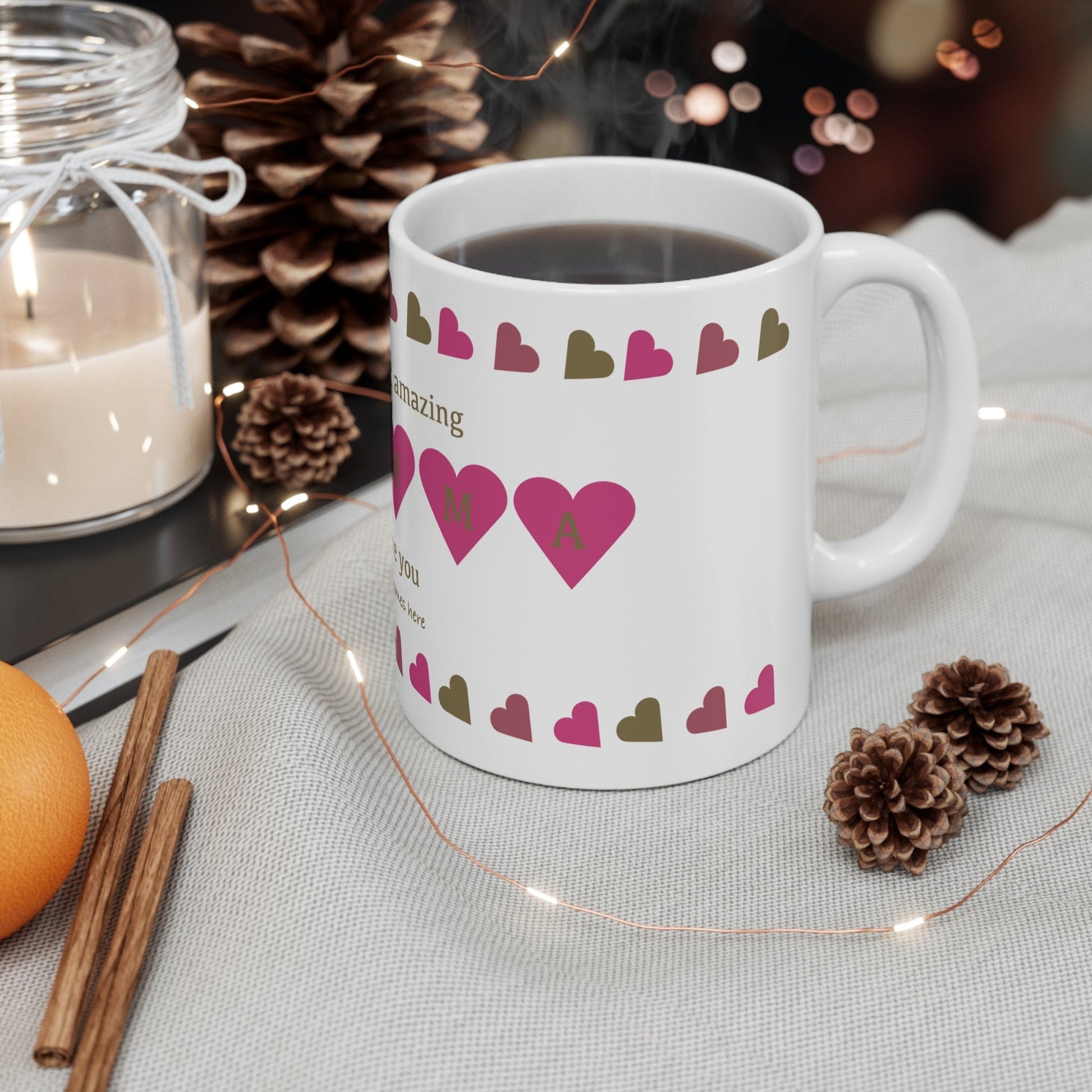 Printify Mug 11oz Personalised Amazing Mumma Heart charm Mug pink
